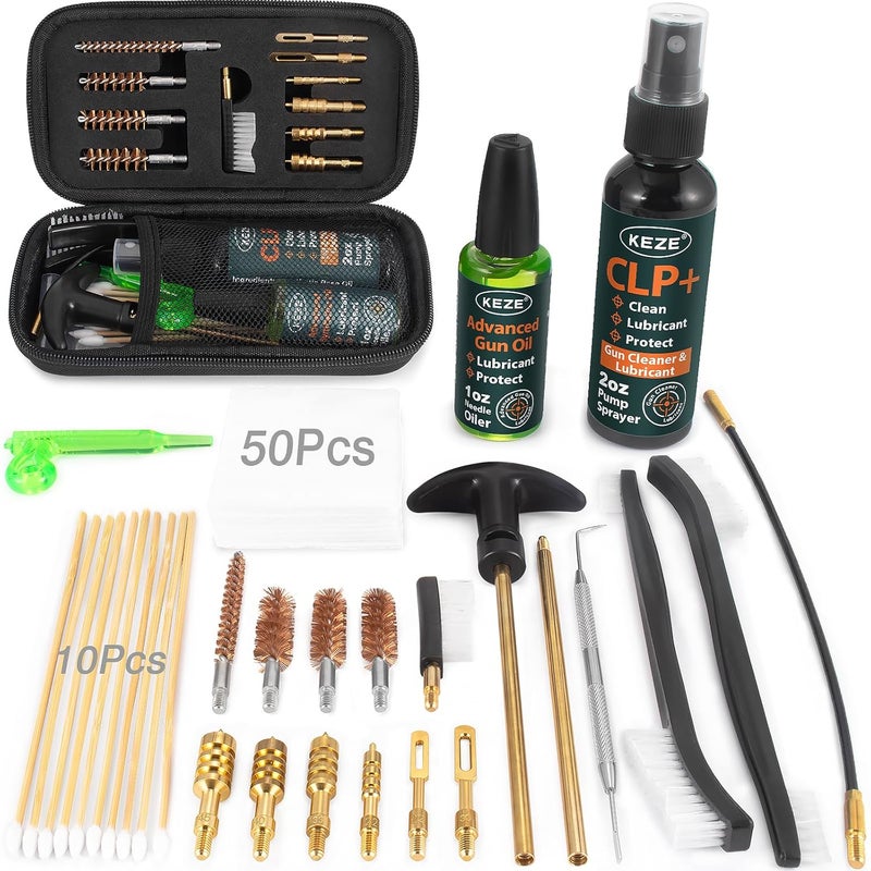 Keze Gun Oil CLP Gun Cleaner Lubricant Universal Handgun Cleaning Kit - 2 oz. Fine Mist Pump Sprayer & 1 oz. Needle Oiler .22,.357,.38,9mm,.45 Caliber Brass Brush and Brass Jag Adapter with Case - Image 1